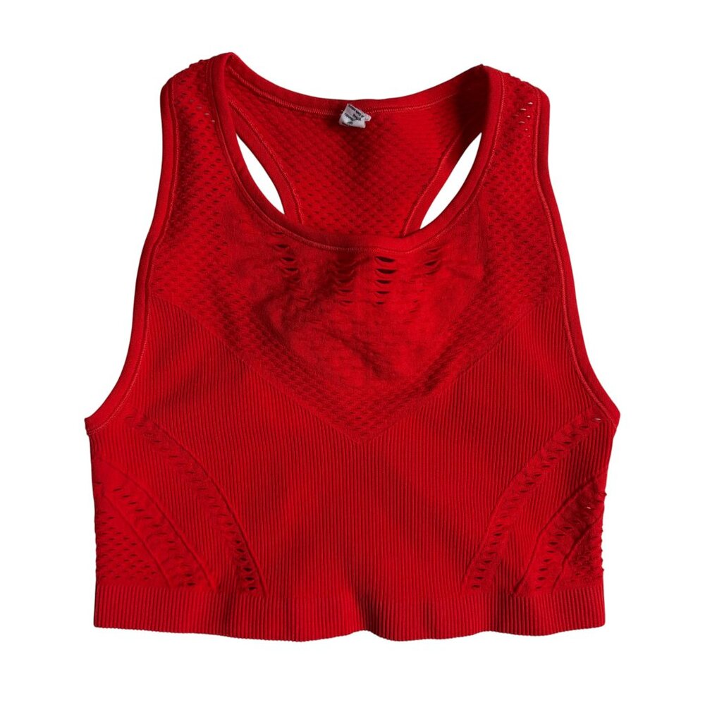 ALO Yoga Red Seamless Mesh Racerback Cropped Tank